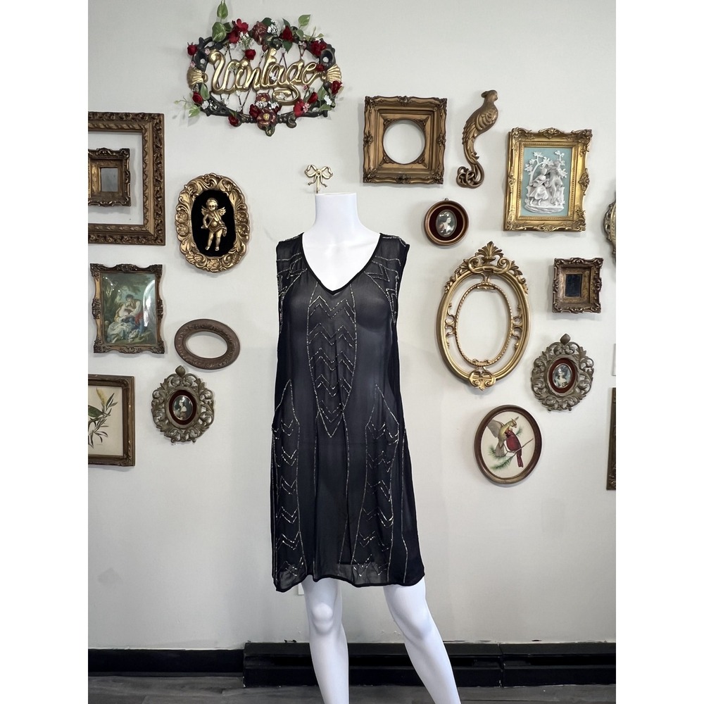 Chan Luu Vintage Style Beaded Sheer Shift Slip Dress Medium